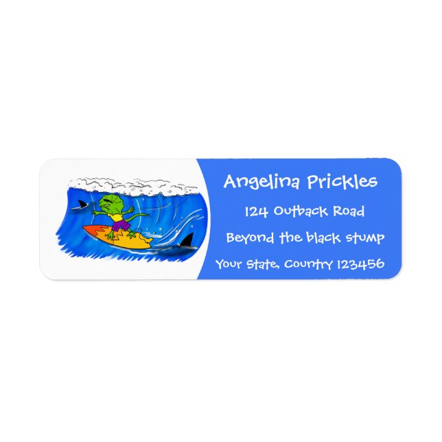 Funny frilled neck lizard surfing cartoon (Front)