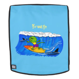 Funny frilled neck lizard surfing cartoon backpack