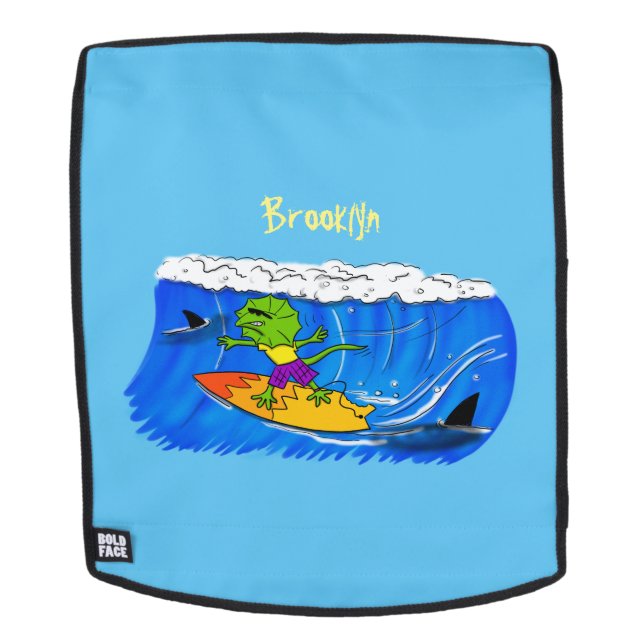 Funny frilled neck lizard surfing cartoon backpack (Removable Face)