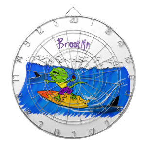 Funny frilled neck lizard surfing cartoon dartboard