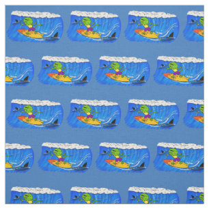 Funny frilled neck lizard surfing cartoon fabric