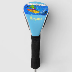 Funny frilled neck lizard surfing cartoon golf head cover