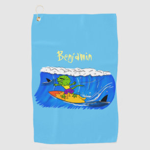 Funny frilled neck lizard surfing cartoon golf towel
