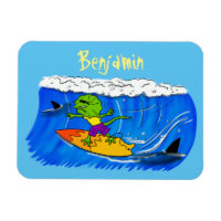 Funny frilled neck lizard surfing cartoon