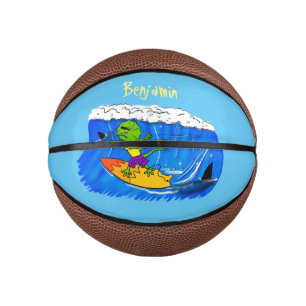 Funny frilled neck lizard surfing cartoon mini basketball