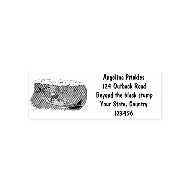 Funny frilled neck lizard surfing cartoon self-inking stamp (Design)