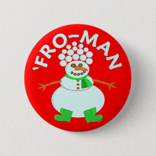 Funny 'Fro Snowman Christmas 6 Cm Round Badge