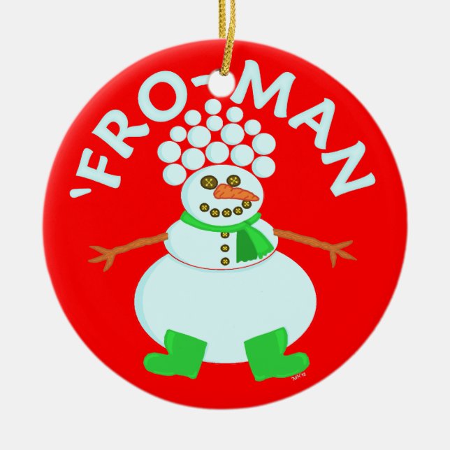 Funny 'Fro Snowman Christmas Ceramic Tree Decoration (Front)