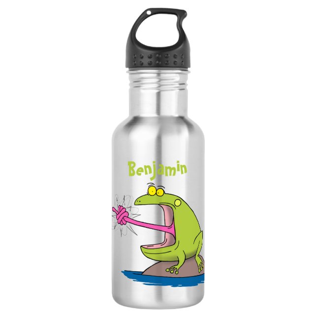 Funny frog and fly cartoon 532 ml water bottle (Front)