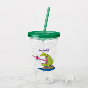 Funny frog and fly cartoon acrylic tumbler