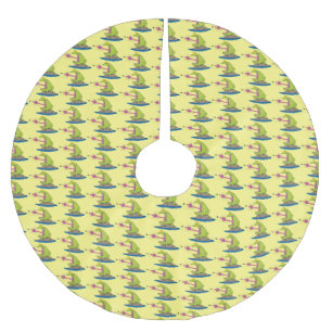 Funny frog and fly cartoon brushed polyester tree skirt