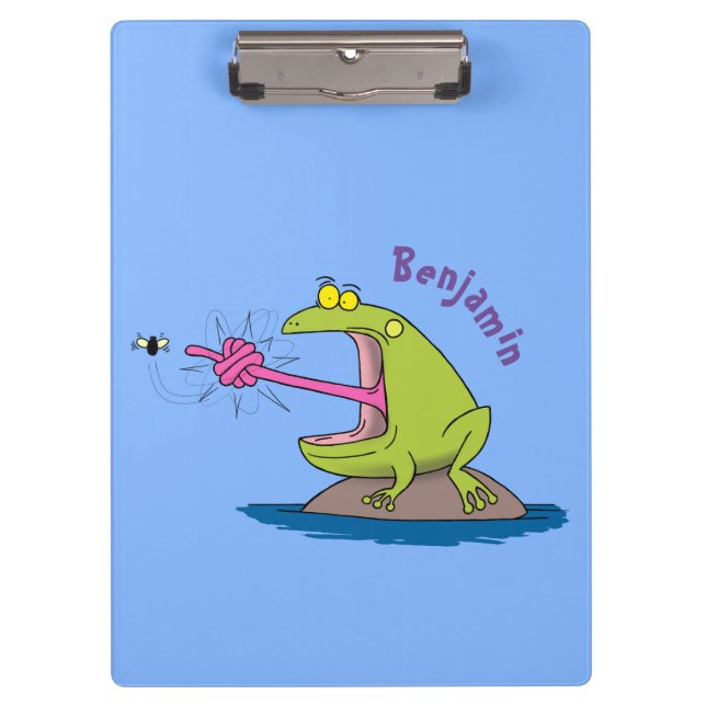 Funny frog and fly cartoon clipboard (Front)
