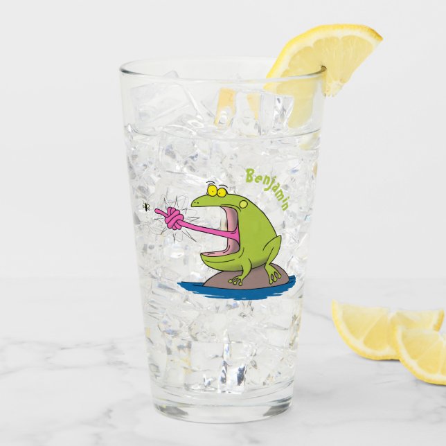 Funny frog and fly cartoon glass (Back Ice)