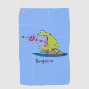 Funny frog and fly cartoon golf towel