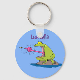 Funny frog and fly cartoon key ring
