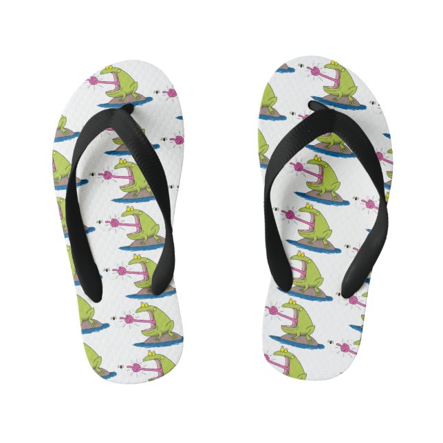 Funny frog and fly cartoon kid's flip flops (Footbed)