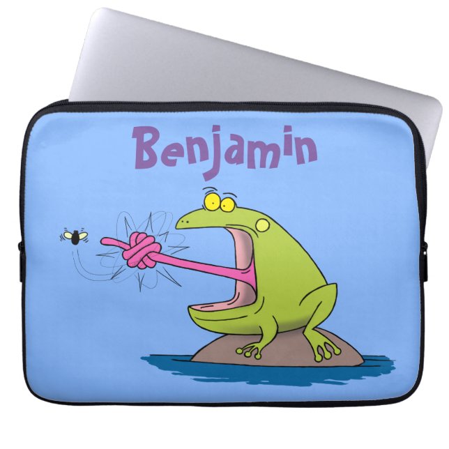 Funny frog and fly cartoon laptop sleeve (Front)