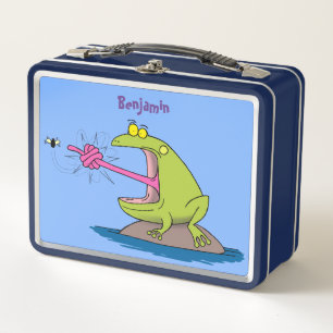 Funny frog and fly cartoon metal lunch box