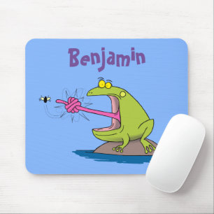 Funny frog and fly cartoon mouse mat