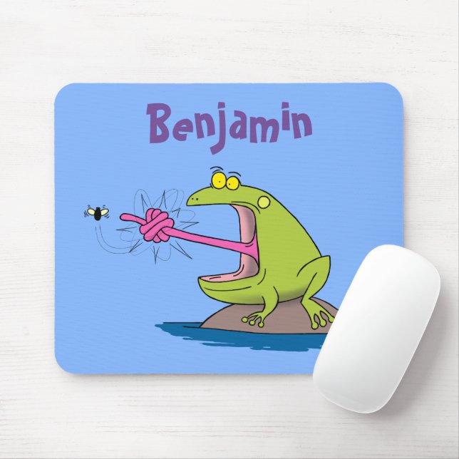 Funny frog and fly cartoon mouse mat (With Mouse)