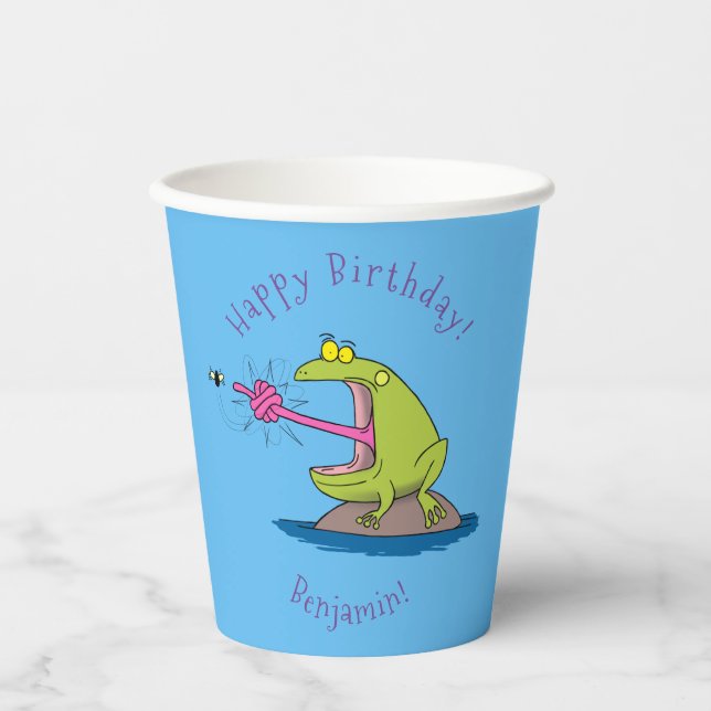 Funny frog and fly cartoon paper cups (Front)