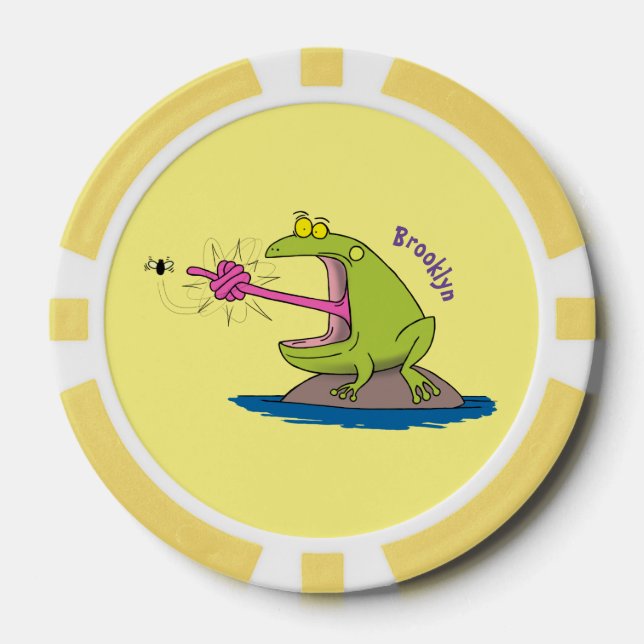 Funny frog and fly cartoon poker chips (Front)
