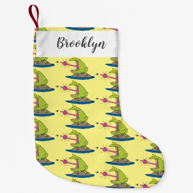 Funny frog and fly cartoon small christmas stocking (Front)