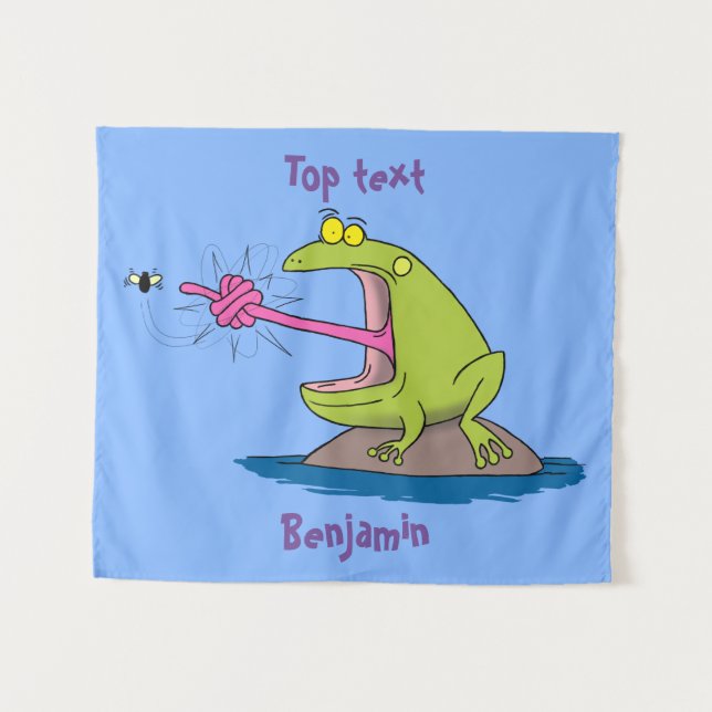 Funny frog and fly cartoon  tapestry (Front (Horizontal))