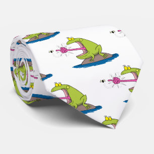 Funny frog and fly cartoon tie