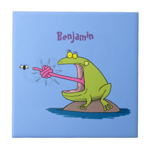Funny frog and fly cartoon tile