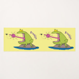 Funny frog and fly cartoon yoga mat