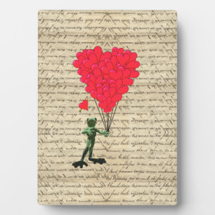 Funny frog and heart balloons plaque