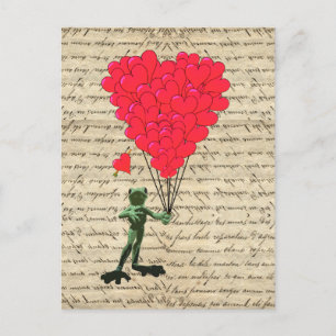 Funny frog and heart balloons postcard