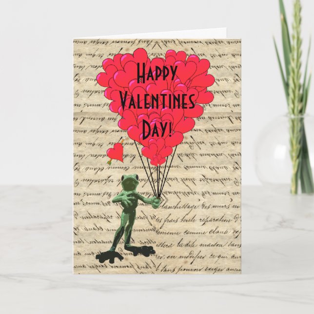 Funny frog and heart Valentines Holiday Card (Front)