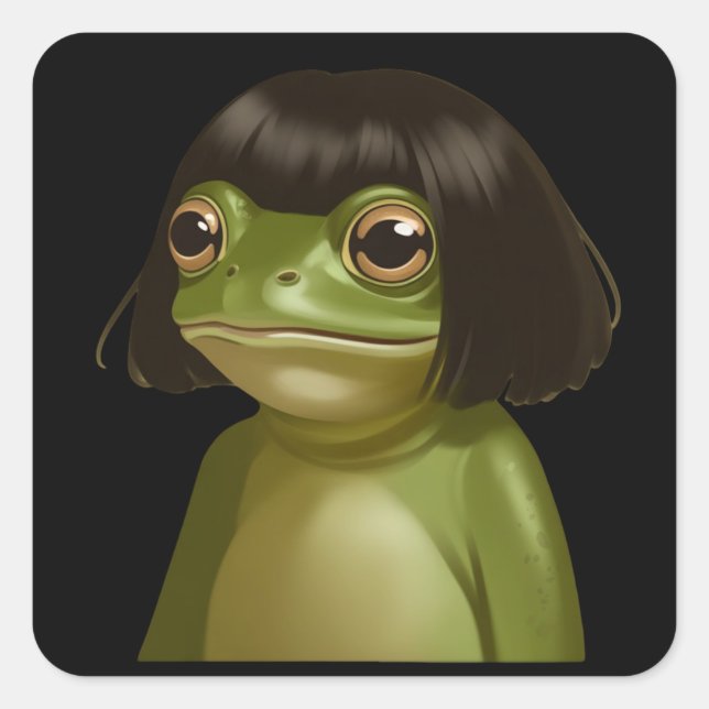 Funny Frog Bob Haircut Meme Frogs Animal Lovers Square Sticker (Front)