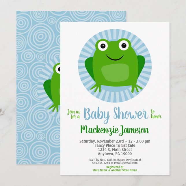 Funny Frog Boys Baby Shower Invitation (Front/Back)