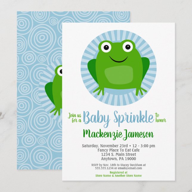 Funny Frog Boys Baby Sprinkle Invitation (Front/Back)