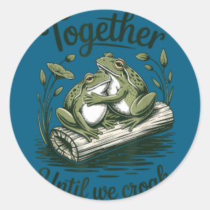 Funny frog bride & groom honeymoon style classic round sticker