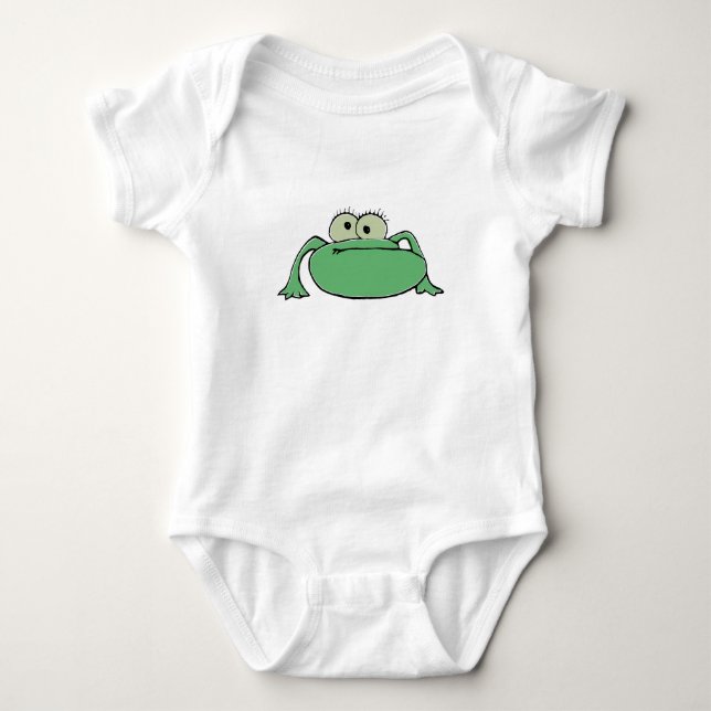Funny frog cartoon drawing motif pattern baby bodysuit (Front)