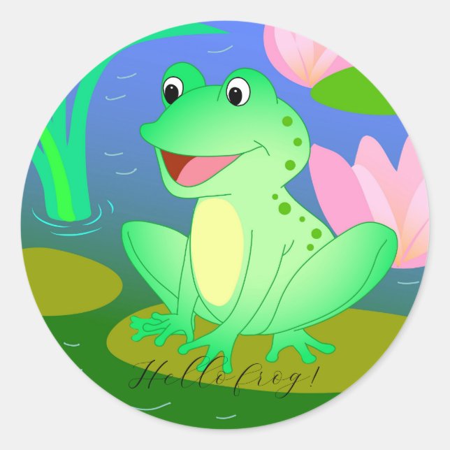 Funny frog, cartoon illustration classic round sticker (Front)