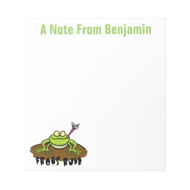 Funny frog catching fly cartoon design notepad (Front)