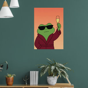Funny Frog Champagne Bathrobe Lounge Poster