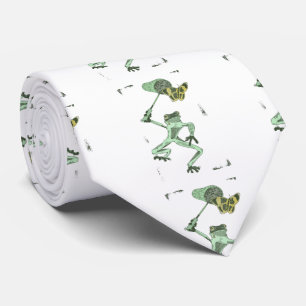 Funny frog chasing a butterfly tie