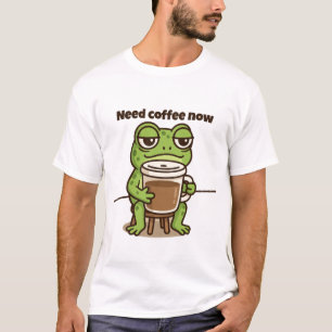 Funny Frog Coffee Meme Cartoon T-shirt