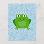 Funny Frog - Cute Froggy On Blue Postcard<br><div class="desc">This design features" a funny green frog with big eyes on a blue spiral background.</div>