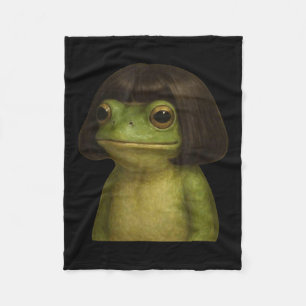 Funny Frog Girl Bob Hair Meme Art  Fleece Blanket