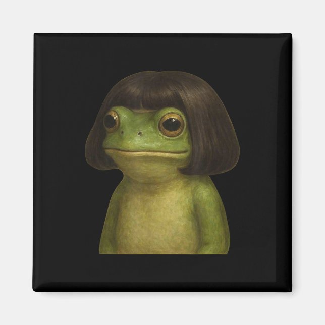Funny Frog Girl Bob Hair Meme Art  Magnet (Front)