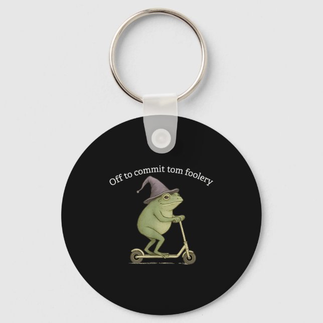 Funny Frog Graphic Saying Off To Commit Tom Fooler Key Ring (Front)