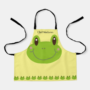 Funny Frog Green Animal with Kid Name Apron
