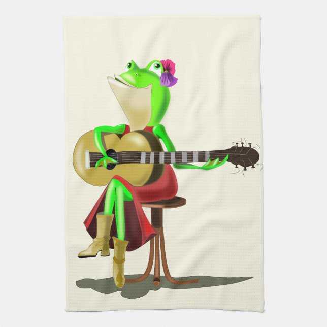 Funny Frog Guitar Player Kitchen Towel (Vertical)